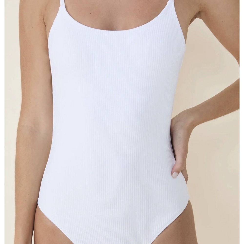 NWT Andie Swim The Amalfi One Piece Swimsuit White Eco Ribbed Women's Size Small - Picture 3 of 9
